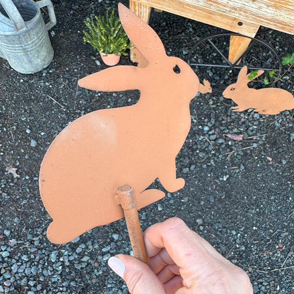Rustic Outdoor Bunny Cutout Yard Stakes, Set of Four
