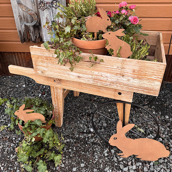 Rustic Outdoor Bunny Cutout Yard Stakes, Set of Four