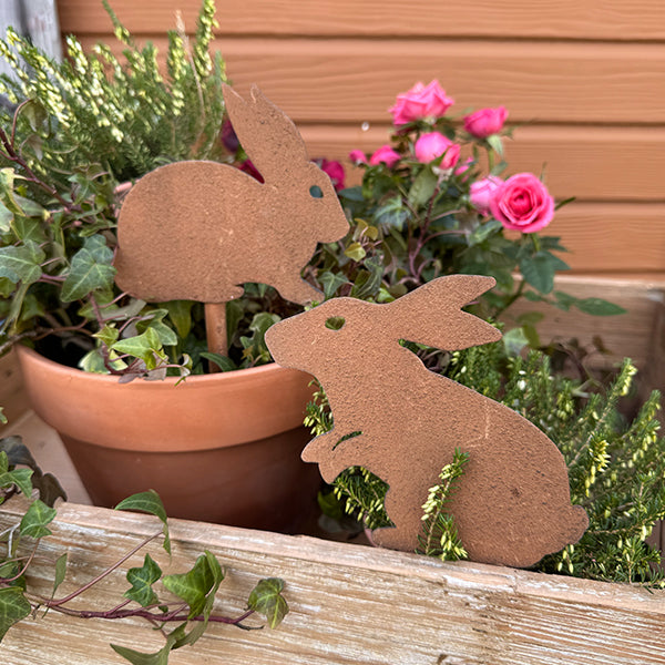 Rustic Outdoor Bunny Cutout Yard Stakes, Set of Four