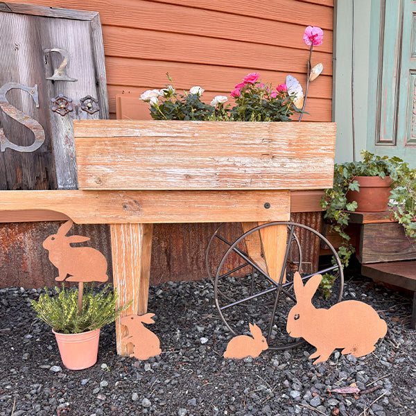 Rustic Outdoor Bunny Cutout Yard Stakes, Set of Four