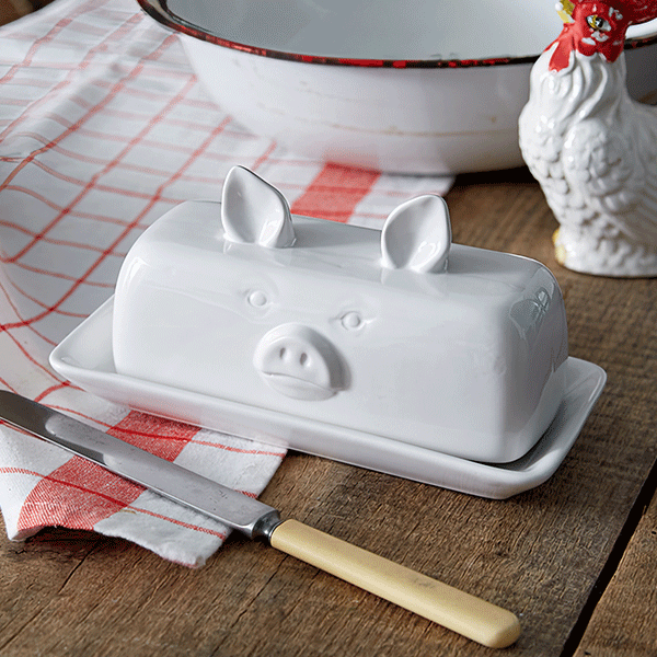 Whimsical Piglet Ceramic Butter Dish