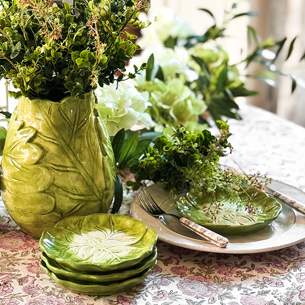 Green Cabbageware Appetizer Plates, Set of Four
