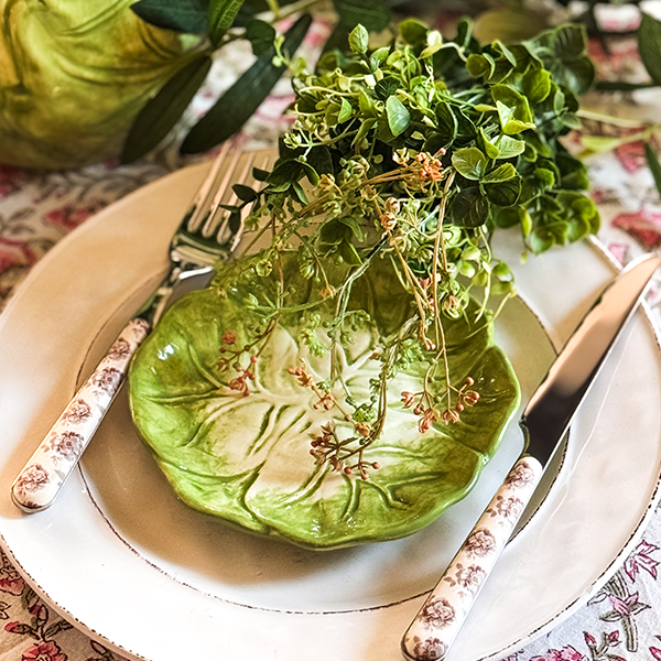 Green Cabbageware Appetizer Plates, Set of Four
