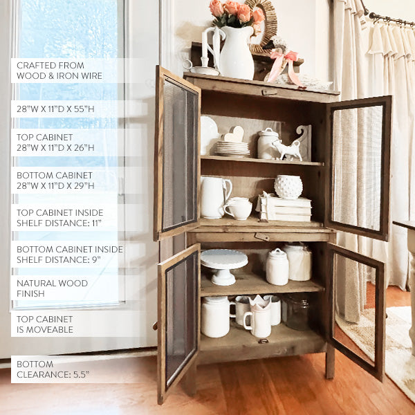 55 Inch Mesh Wire Wood Cabinet