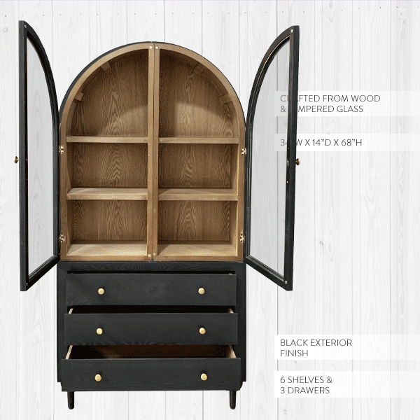 Black Glass Display Arched Storage Cabinet