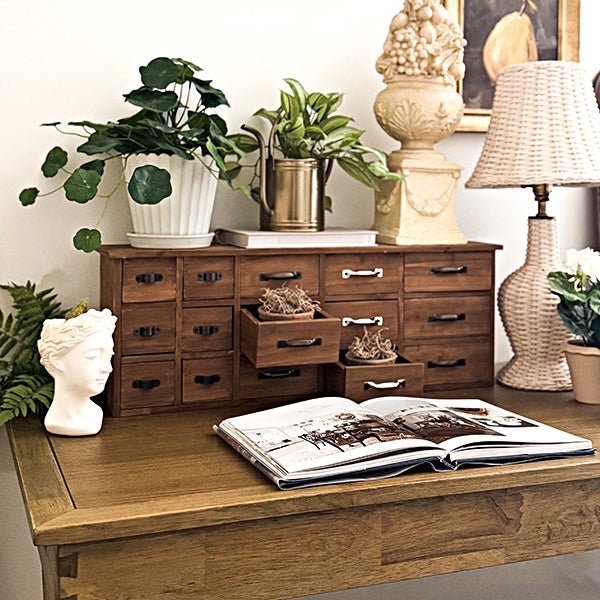 Fifteen Drawer Rustic Wooden Storage Cabinet