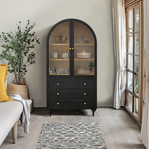 Black Glass Display Arched Storage Cabinet