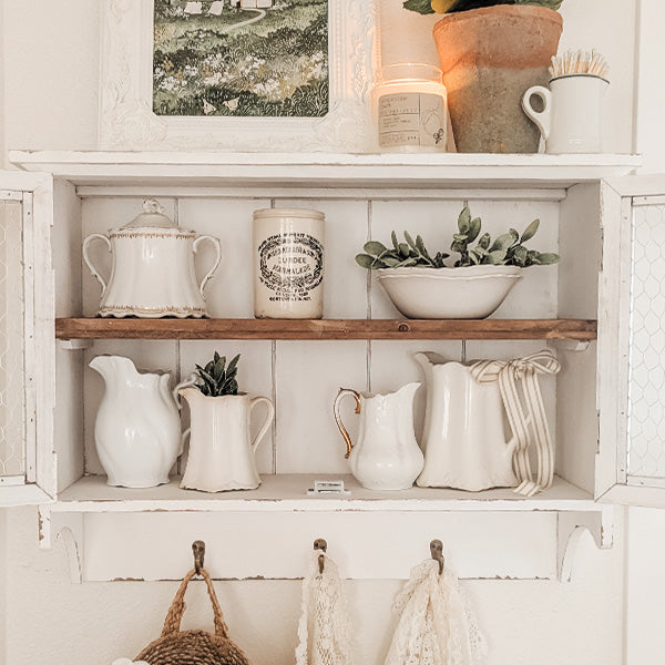 Distressed Two Door Wooden Wall Cabinet with Three Hooks