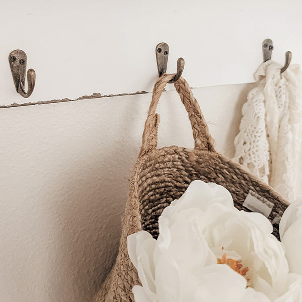 Distressed Two Door Wooden Wall Cabinet with Three Hooks