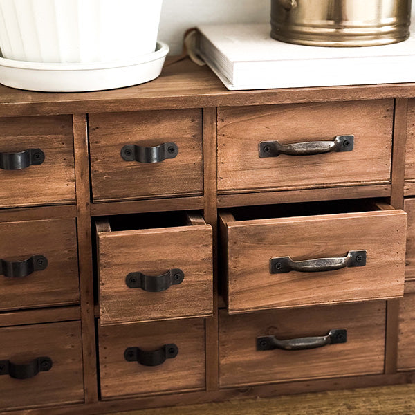 Fifteen Drawer Rustic Wooden Storage Cabinet