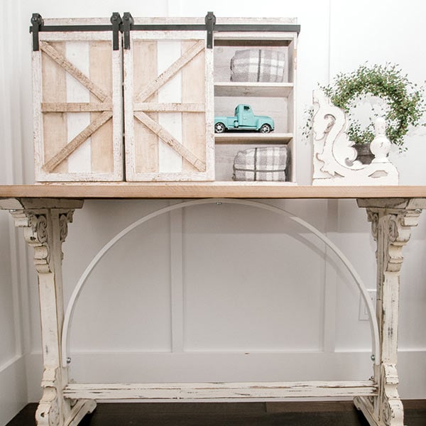 White Washed Barn Door Cabinet