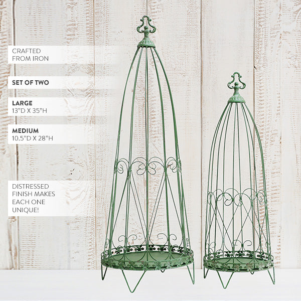 Green Garden Trellis Obelisk, Set of Two