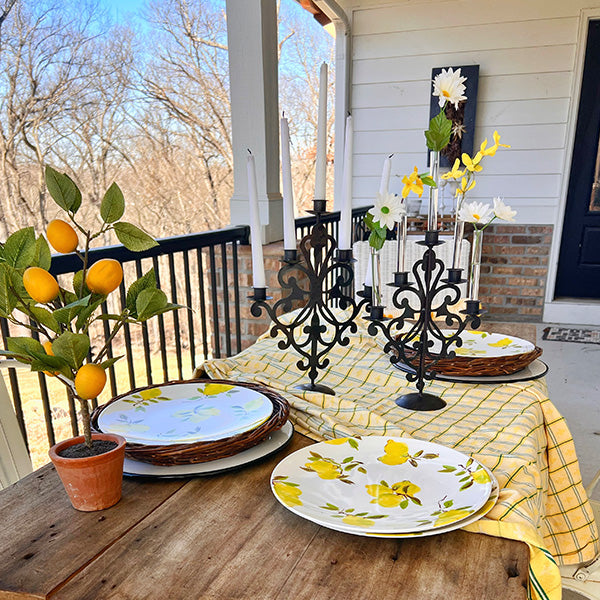 Ornate Black Metal Five Arm Candelabra, Set of Two