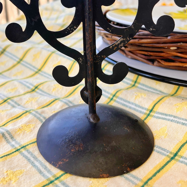 Ornate Black Metal Five Arm Candelabra, Set of Two