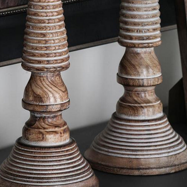 Mango Wood Pillar Candle Holders, Set of Three