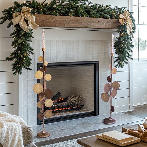 Antique Inspired Freestanding Brass Candle Holders, Set of Two