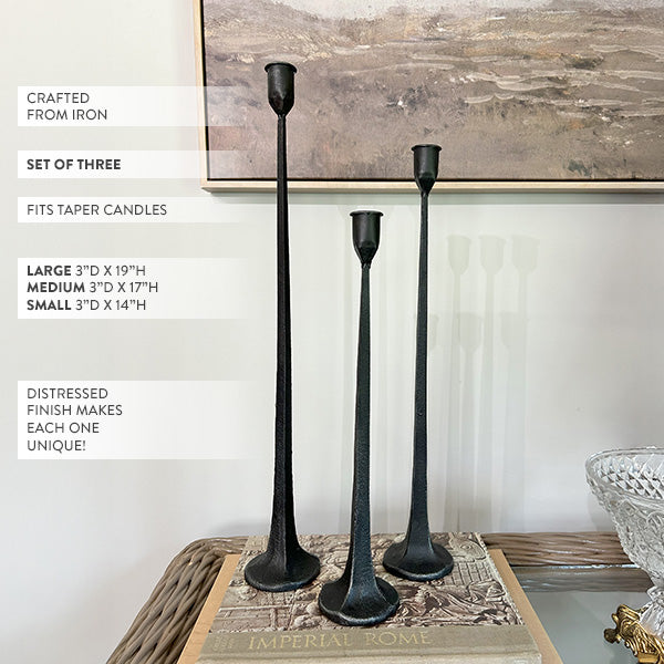 Tall Taper Iron Candle Holders, Set of Three