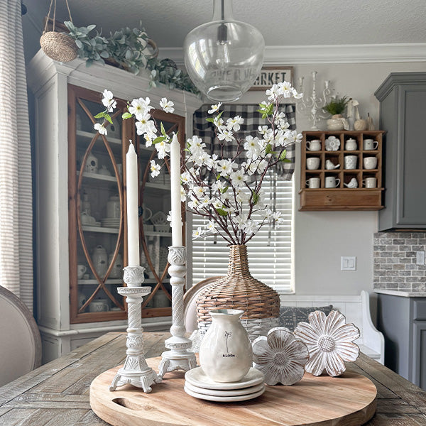 Tall Whitewashed Taper Candle Holders, Set of Two