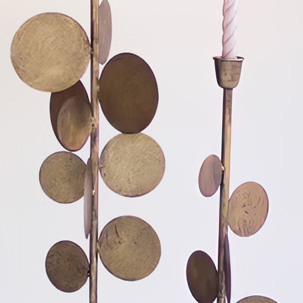 Antique Inspired Freestanding Brass Candle Holders, Set of Two