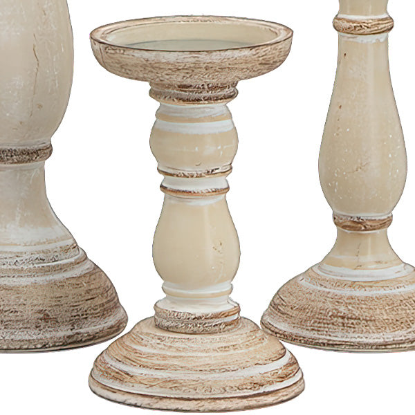 Chunky Hand Carved Wood Candle Holders, Set of 5 | Choose Your Color