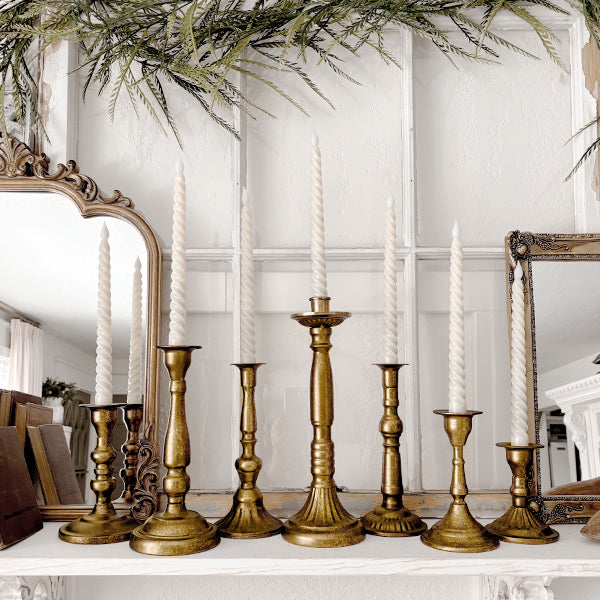 Antique Gold Finish Candle Holders, Set of Eight