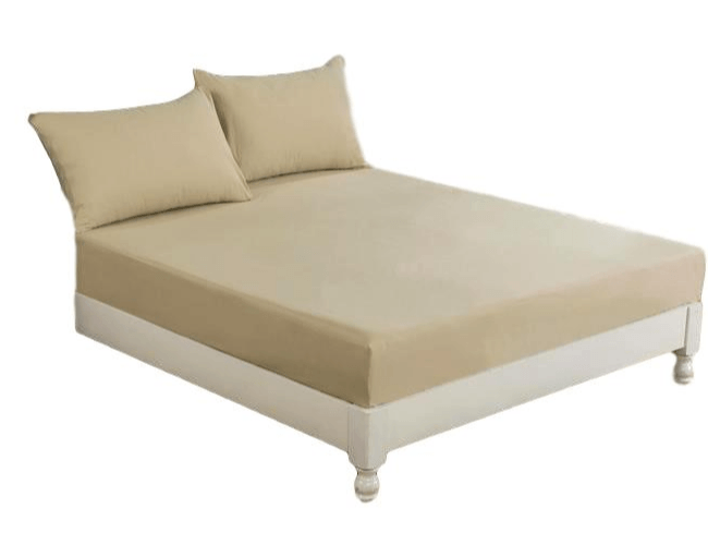 Bedding Poplin Cotton Tan Beige Fitted Sheet and Pillowcase