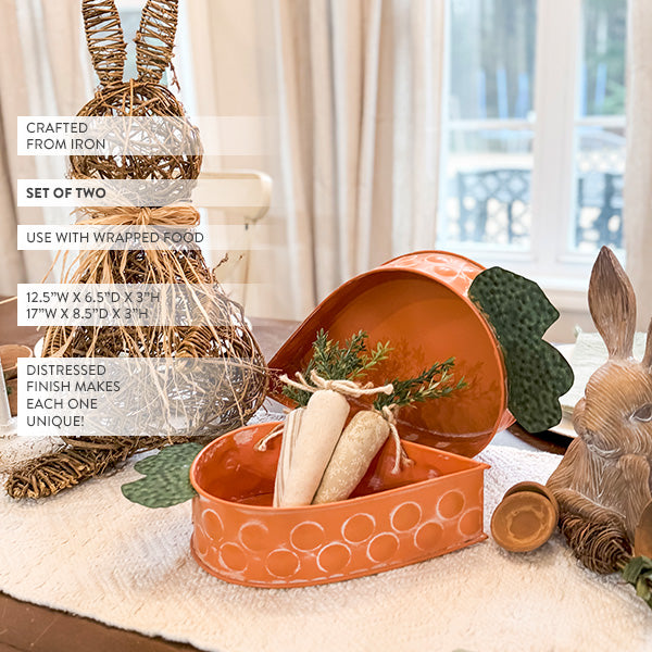 Distressed Carrot Metal Trays, Set of 2