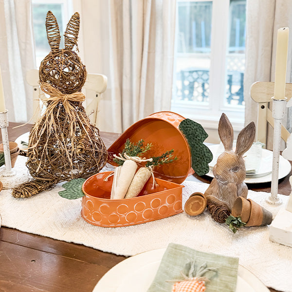 Distressed Carrot Metal Trays, Set of 2