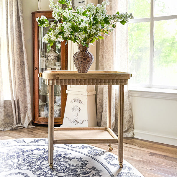 Rolling Fluted Wood Bar Cart