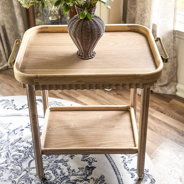Rolling Fluted Wood Bar Cart