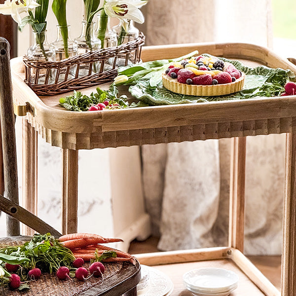 Rolling Fluted Wood Bar Cart