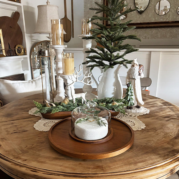 Tabletop Round Wood Serving Tray with Cloche
