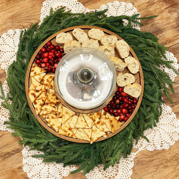 Tabletop Round Wood Serving Tray with Cloche