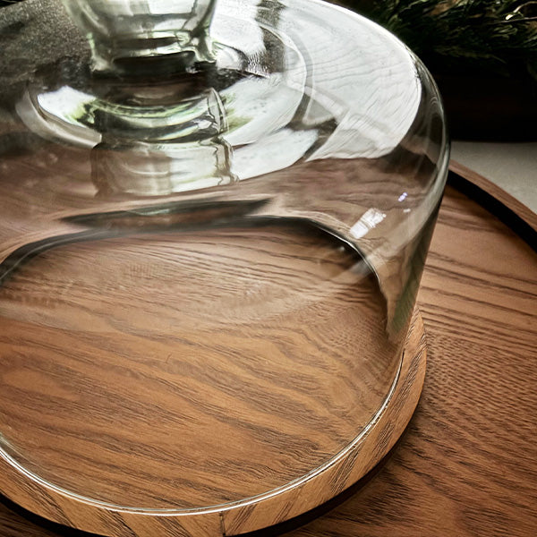 Tabletop Round Wood Serving Tray with Cloche