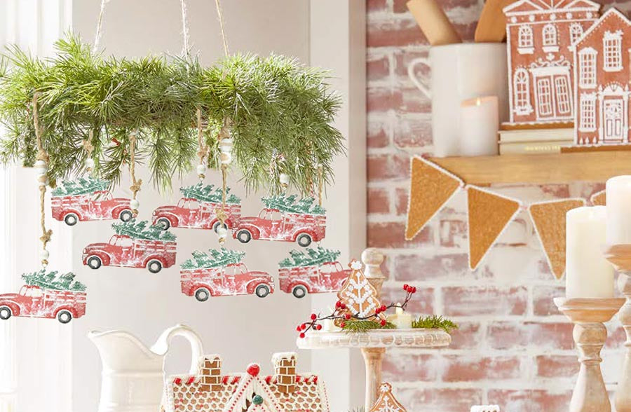 Classic Metal Red Truck Garland