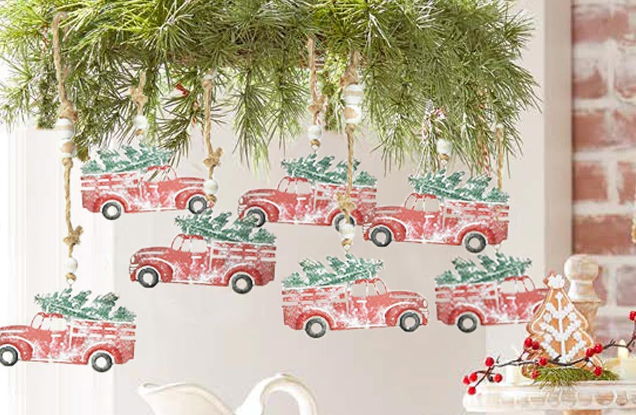 Classic Metal Red Truck Garland