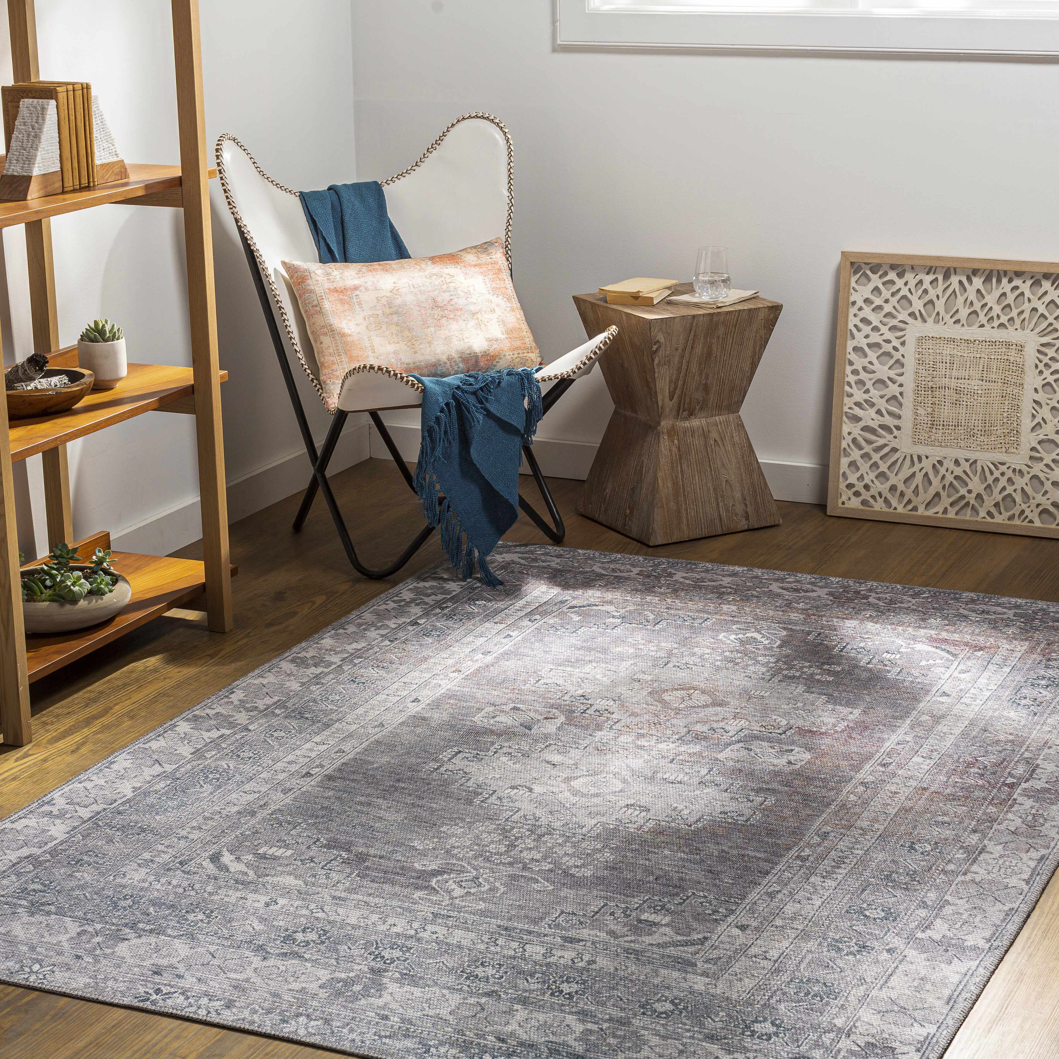 Geometric Brown Washable Area Rug