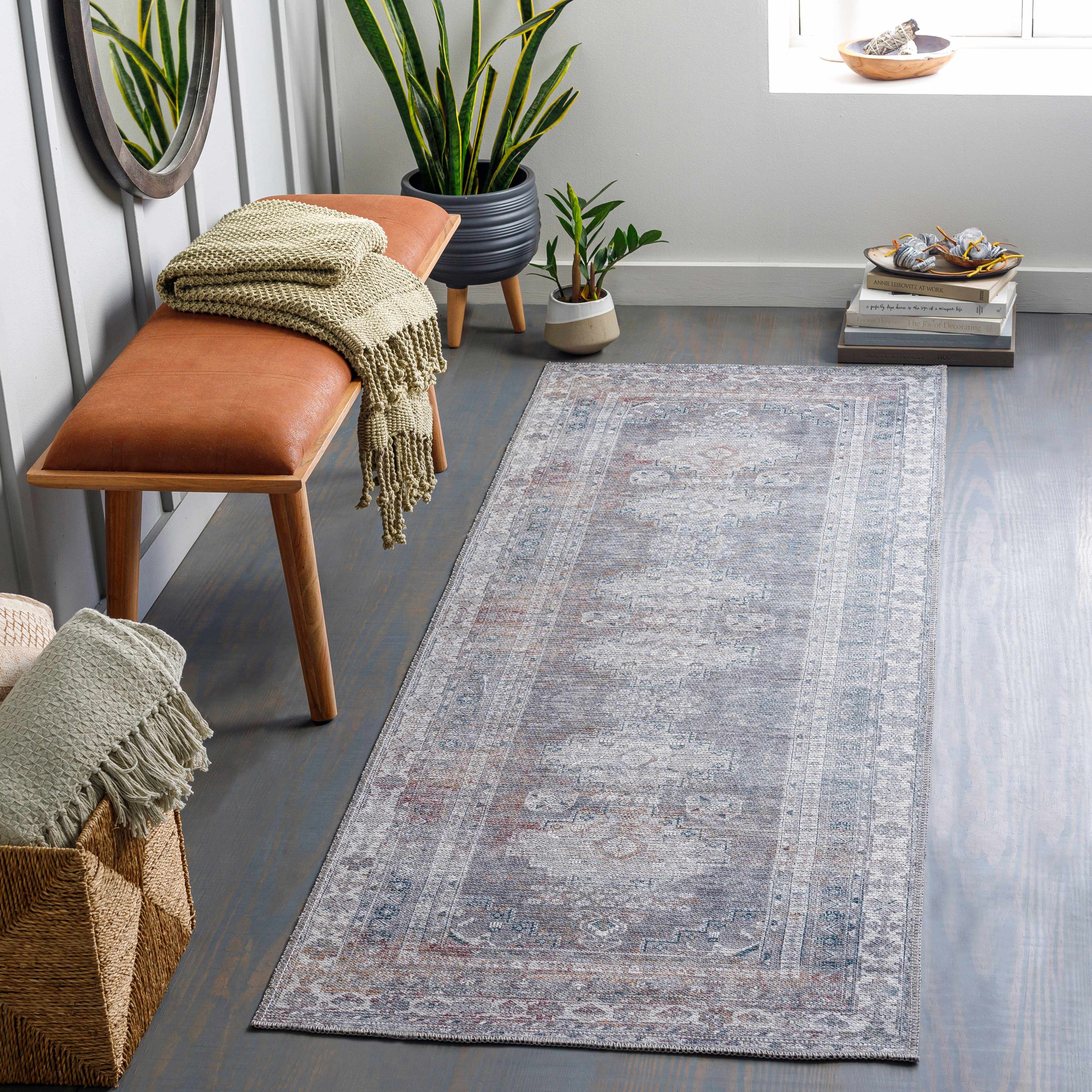 Geometric Brown Washable Area Rug
