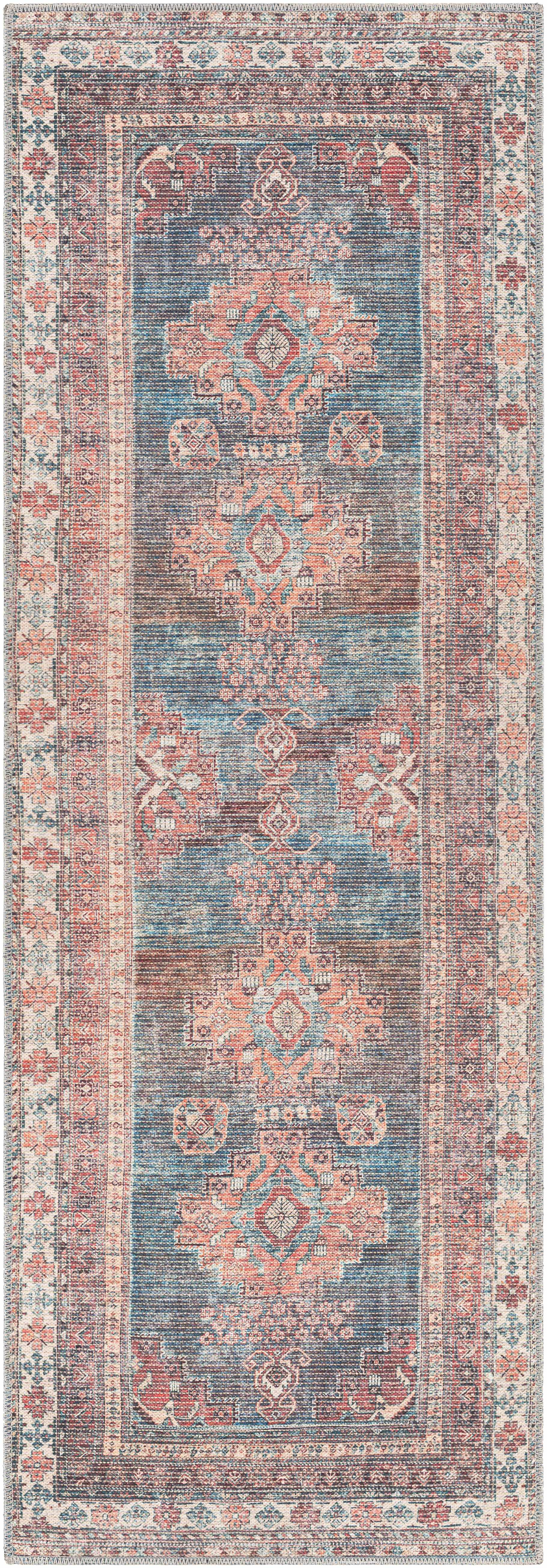Red & Blue Washable Area Rug