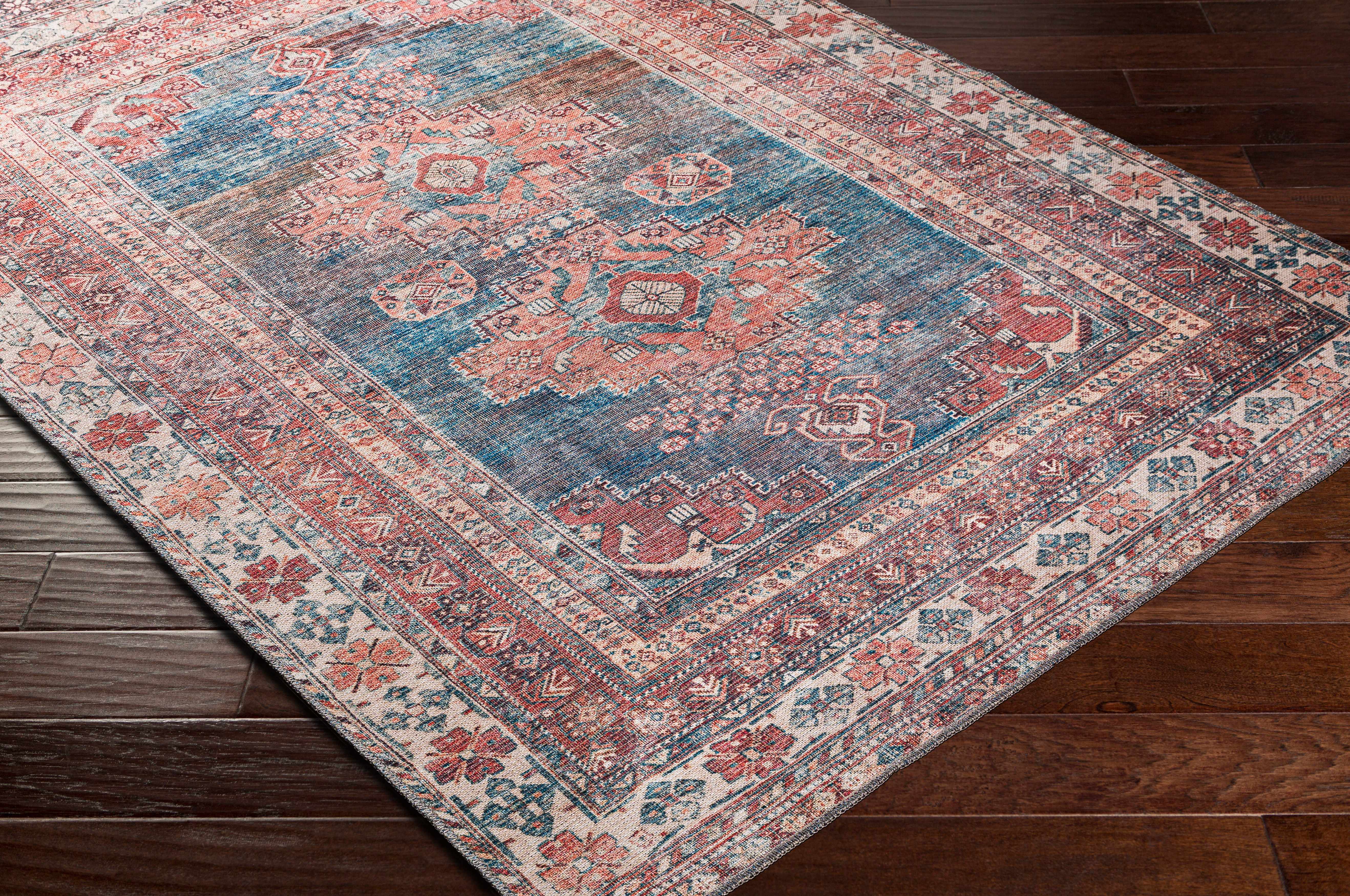 Red & Blue Washable Area Rug