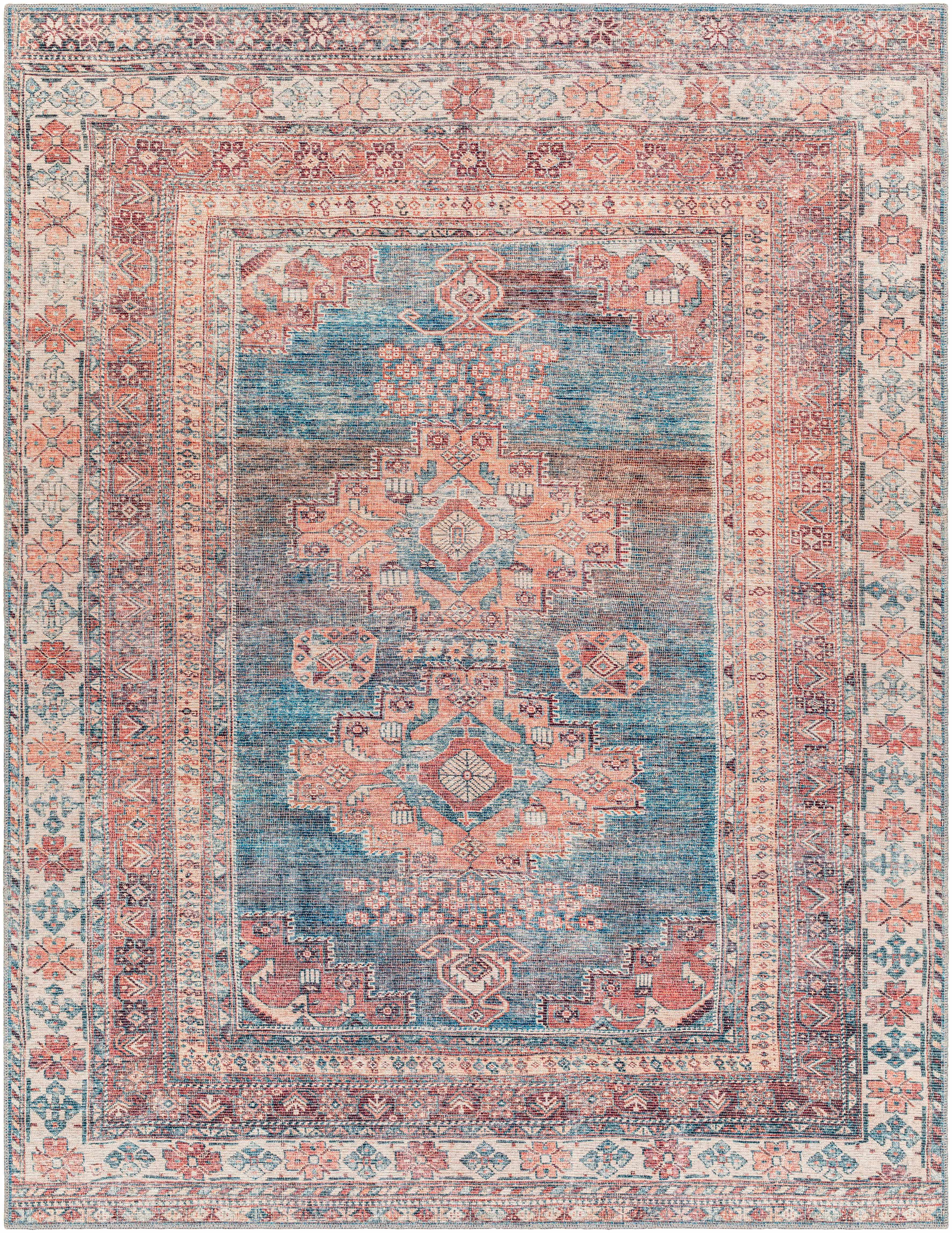 Red & Blue Washable Area Rug