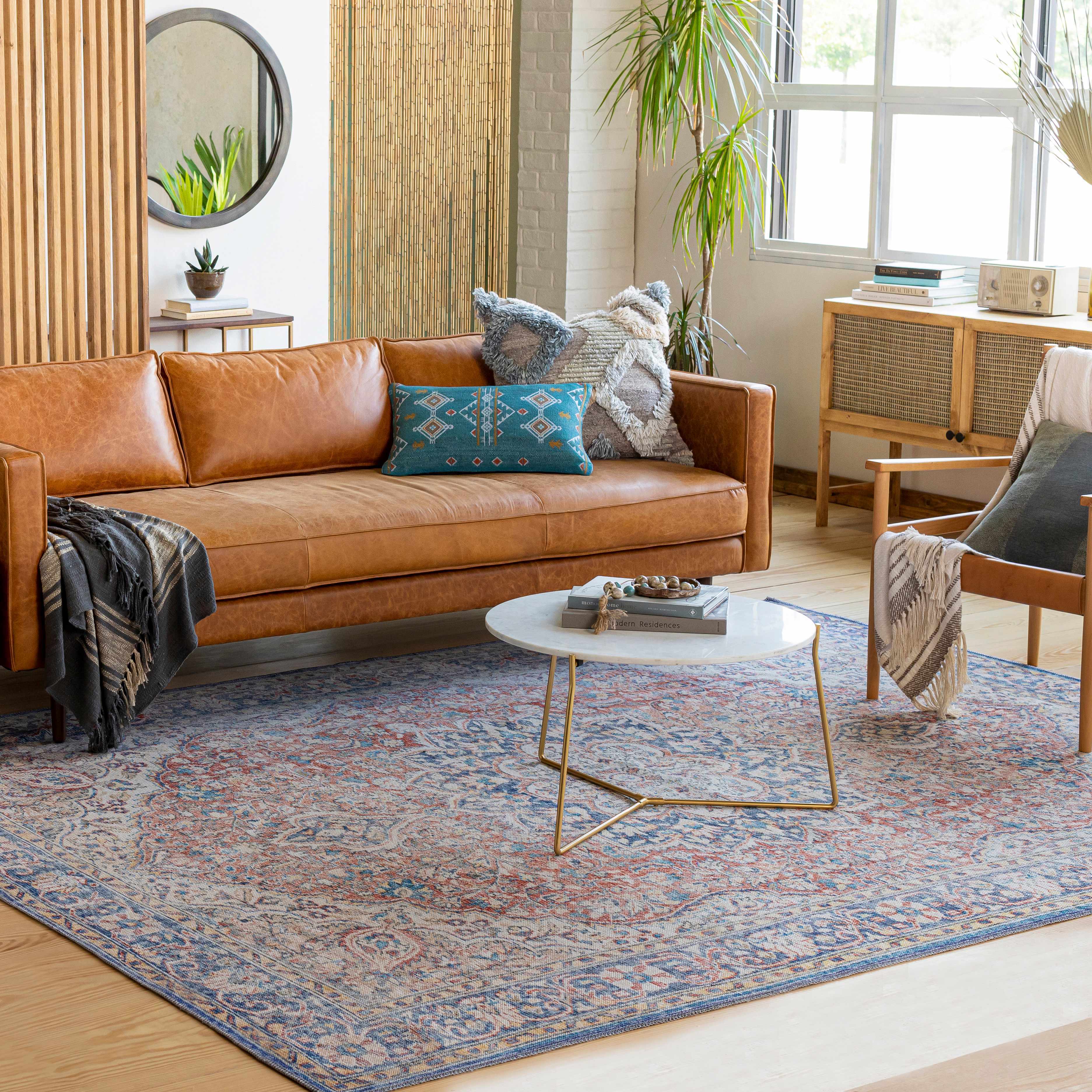 Distressed Red & Blue Washable Rug