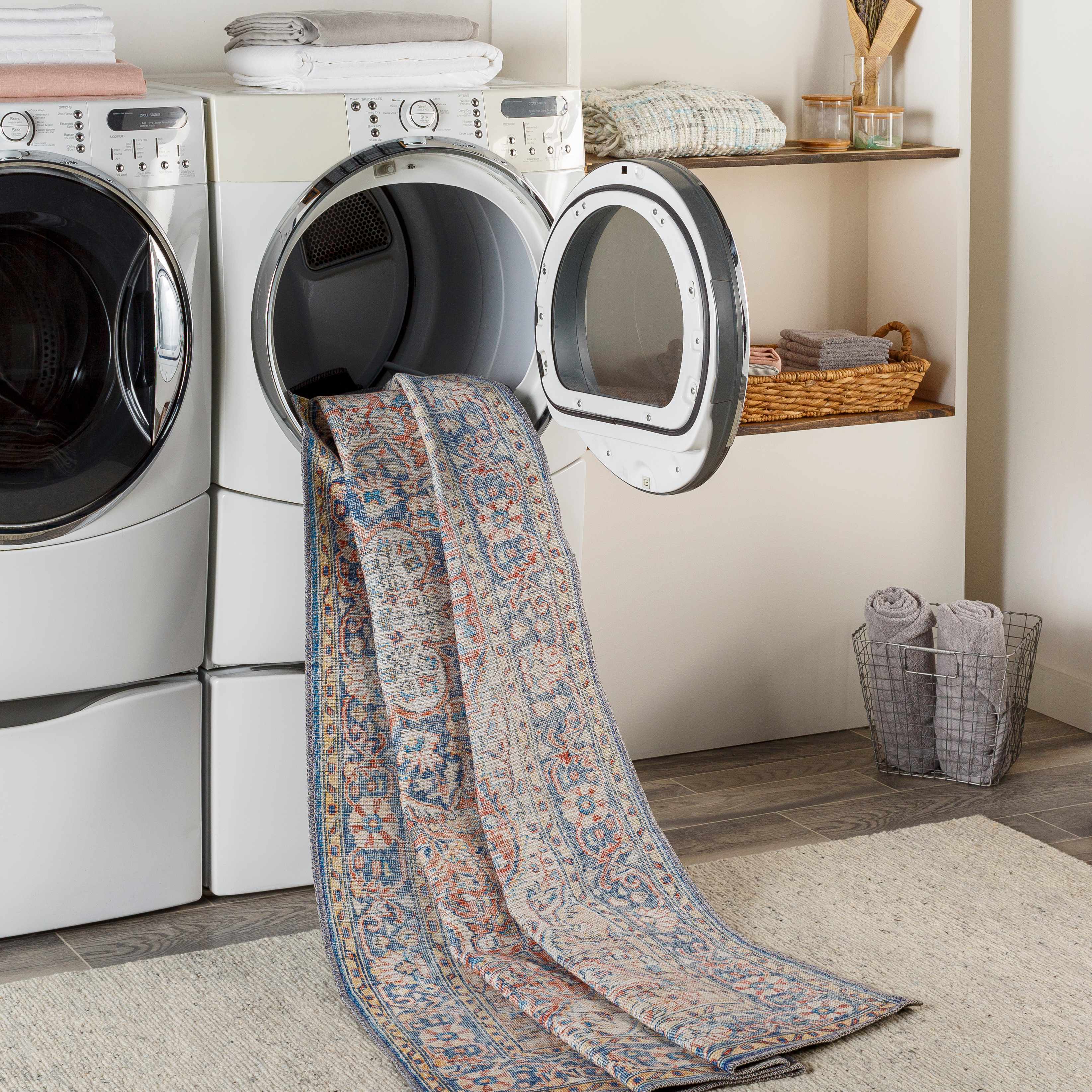 Distressed Red & Blue Washable Rug