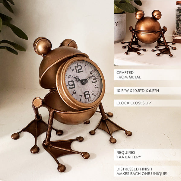 Bronze Metal Frog Table Clock