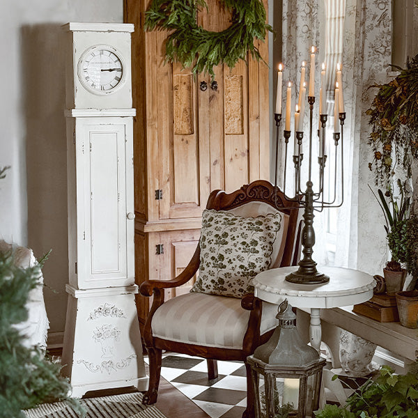 67 Inch Distressed White Storage Grandfather Clock