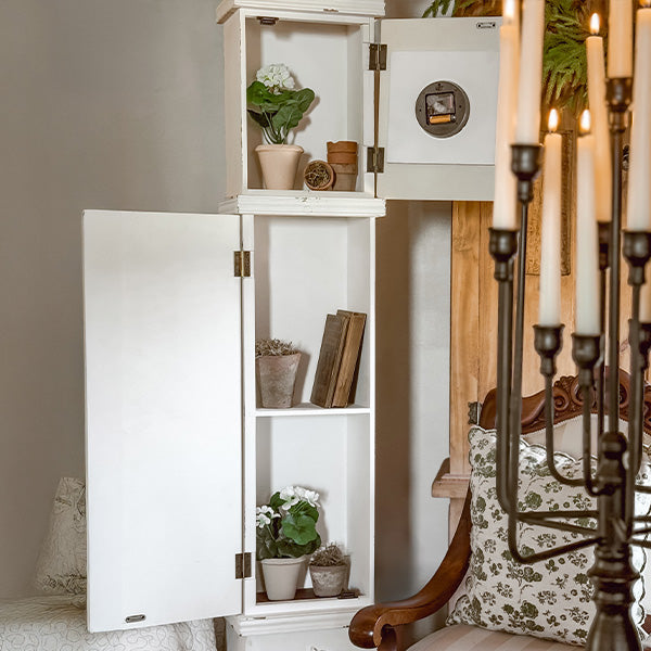 67 Inch Distressed White Storage Grandfather Clock