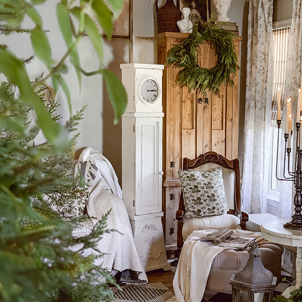 67 Inch Distressed White Storage Grandfather Clock