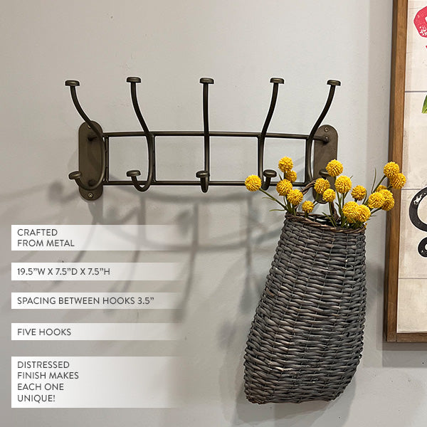 Curved Metal 5-Hook Wall Rack