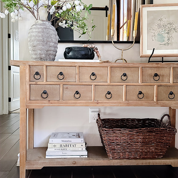 Antique Inspired Apothecary Console Table with Storage