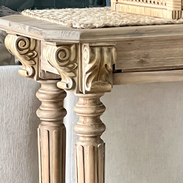 55 Inch Hand Carved Wood Console Table with Drawers